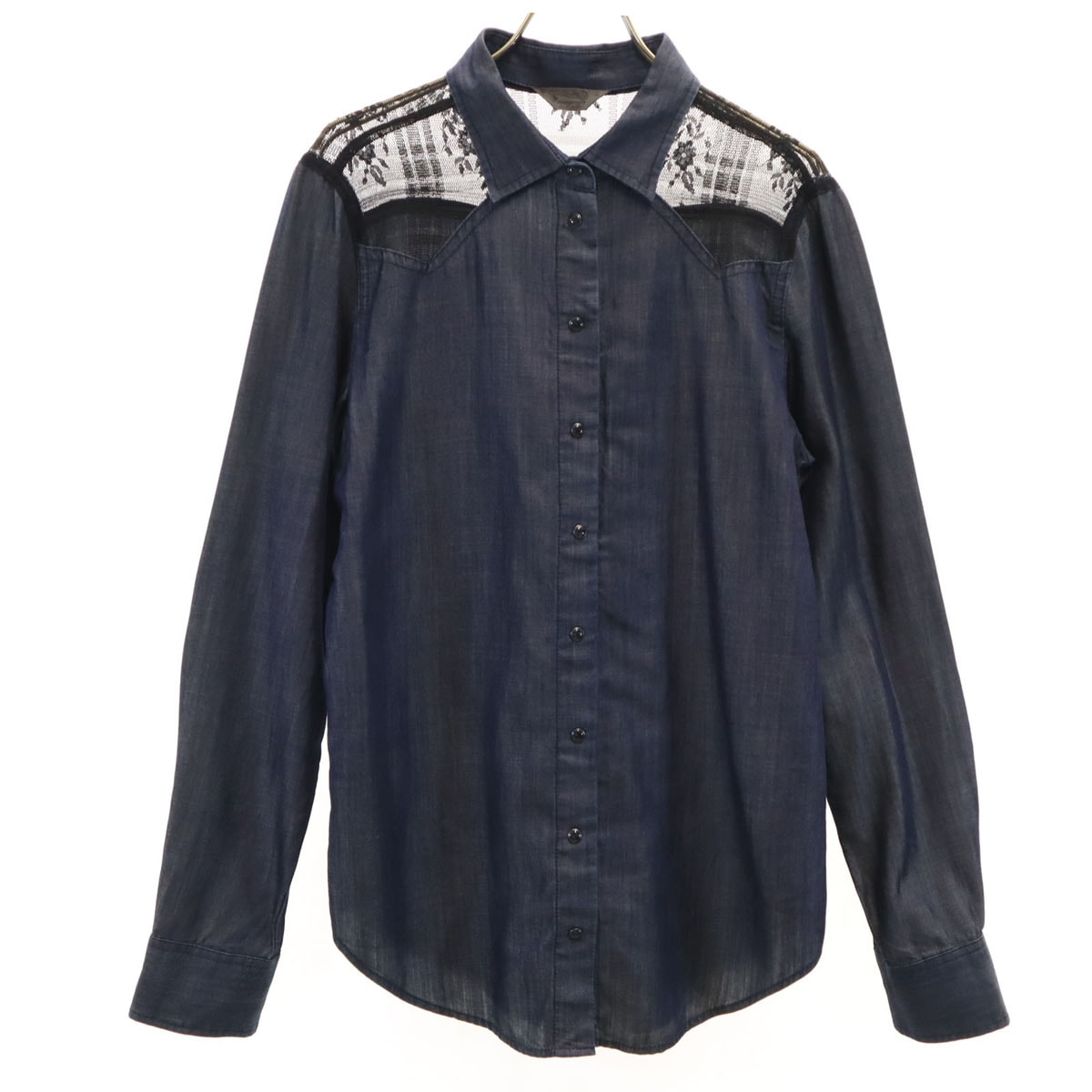 DIESEL ディーゼル 長袖 レース切替 シャンブレーシャツ S ネイビー