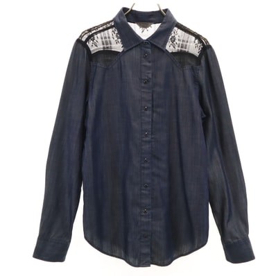 DIESEL ディーゼル 長袖 レース切替 シャンブレーシャツ S ネイビー