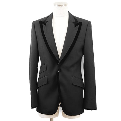 ドルチェアンドガッバーナ G2062T ベロアパイピング × ジャガード タキシード テーラード ドレス ジャケット メンズ ブラック 46 DOLCE&GABBANA