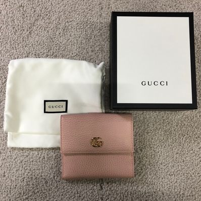 GUCCI GG Marmont Leather French Flap Wallet "Pink"