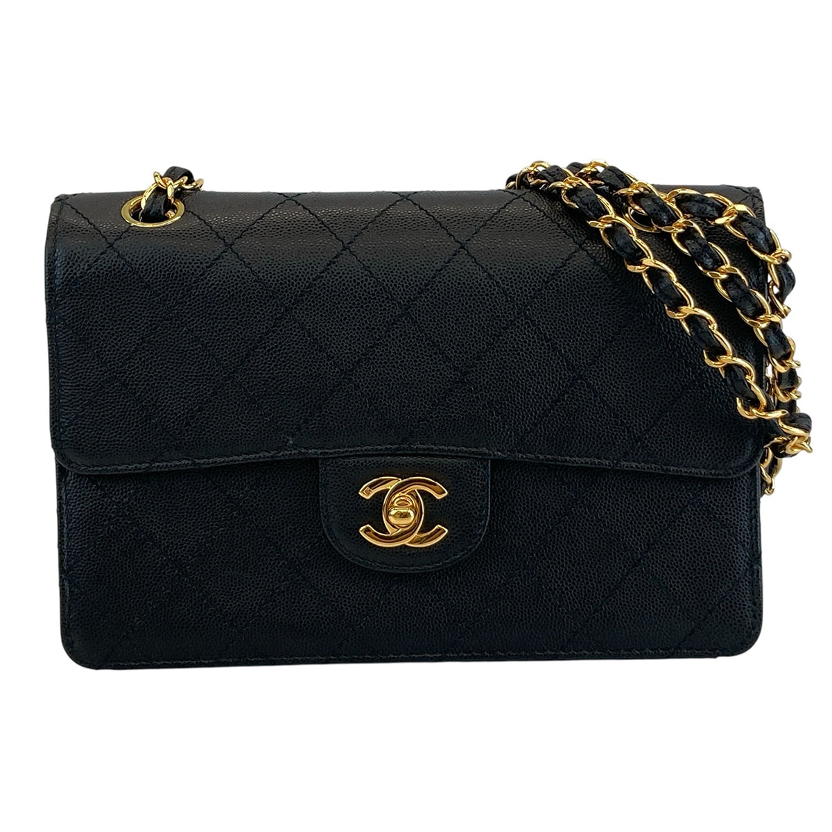 CHANEL シャネル マトラッセ 23 チェーンショルダーバッグ 5番台 シングルフラップ ショルダーバッグ キャビアスキン ブラック ゴールド レディース【中古】