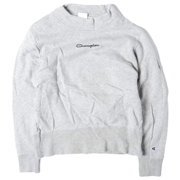 Champion x E hyphen world gallery チャンピオン イーハイフンワールドギャラリー 別注 ロゴ刺繍 モックネックスウェット 29163C42020 GIRLS 150 Gray トレーナー 裏毛 ハイネック プルオーバー トップス