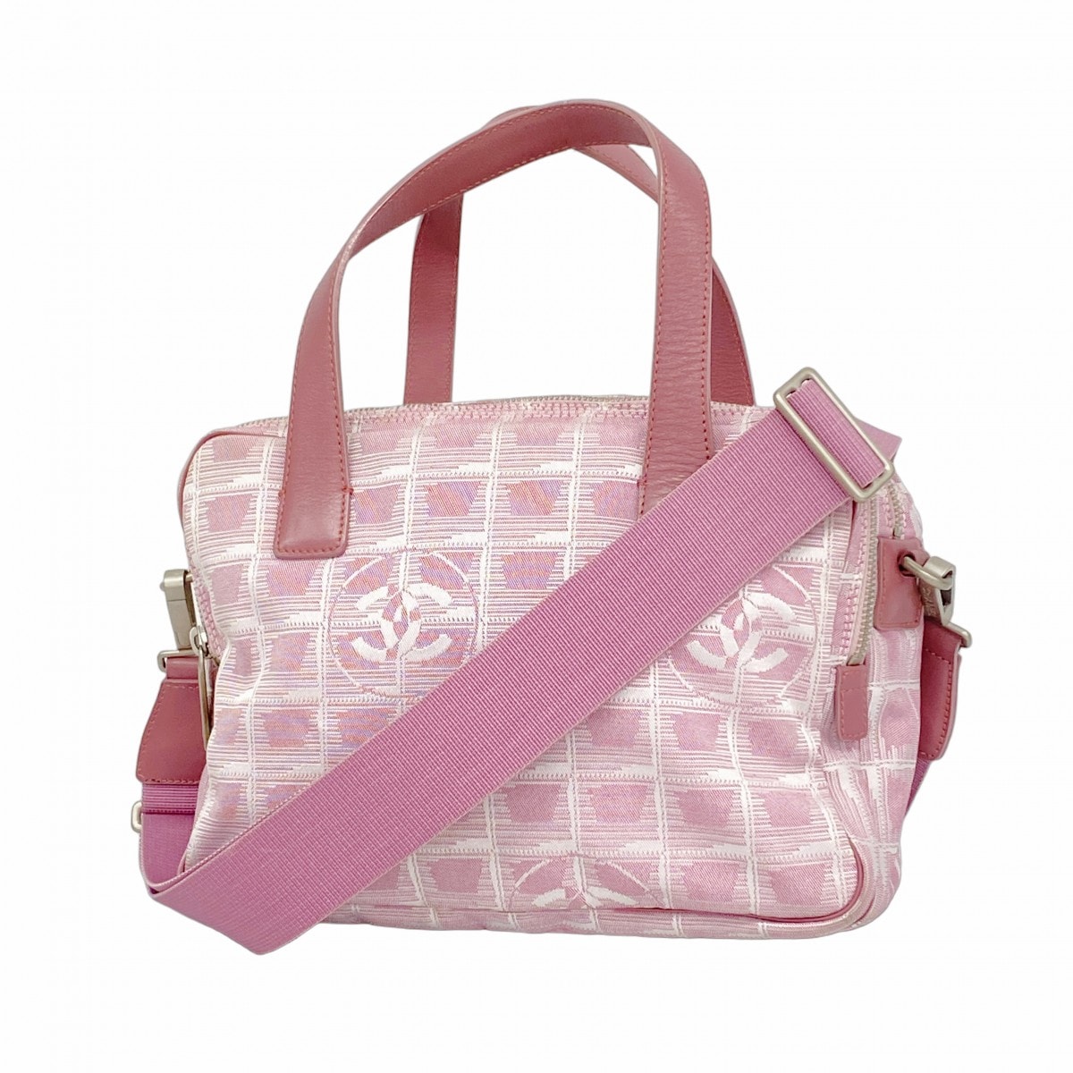 【6de5547-k】シャネル ハンドバッグ ニュートラベル ナイロン ピンク シルバー金具 2wayバッグ【中古】レディース