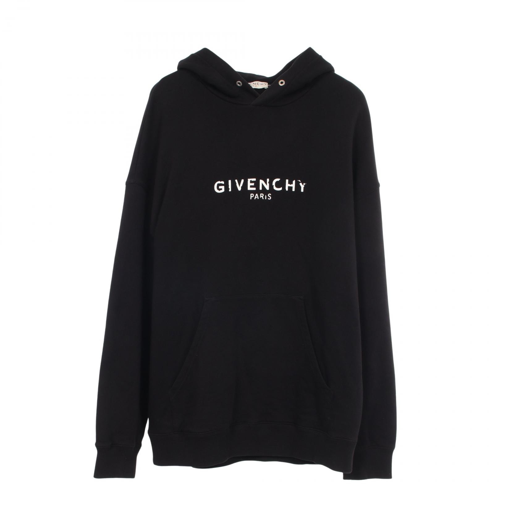 ジバンシィ GIVENCHY ロゴプリント ヴィンテージ加工 パーカー 衣料品 トップス コットン メンズ ブラック系 【中古】