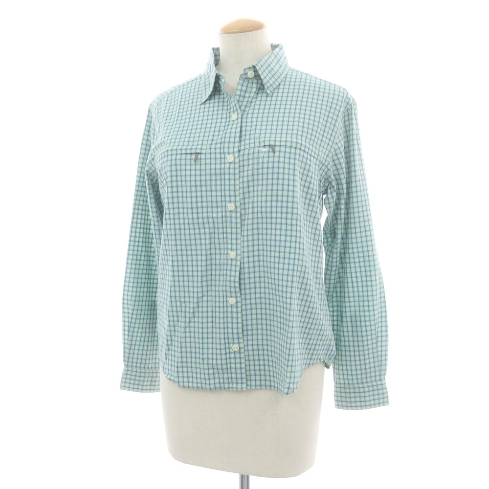 【中古】ザノースフェイス THE NORTH FACE ポリエステルマキシフレッシュ チェック カジュアルシャツ ライトグリーンxブルー【サイズM】【レディース】
