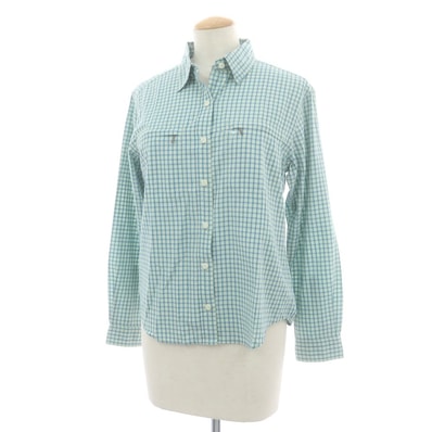 【中古】ザノースフェイス THE NORTH FACE ポリエステルマキシフレッシュ チェック カジュアルシャツ ライトグリーンxブルー【サイズM】【レディース】