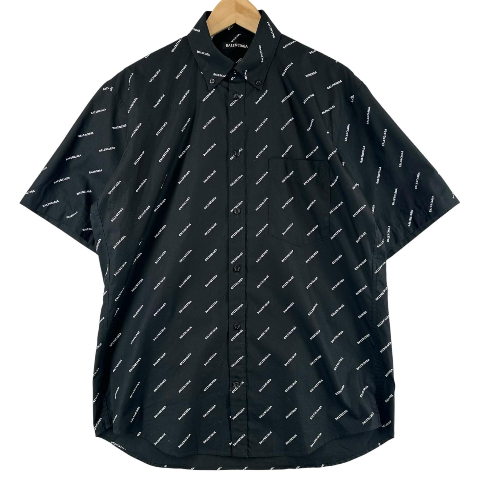 極美品 バレンシアガ 半袖シャツ All Over Logo Short Sleeve Shirt