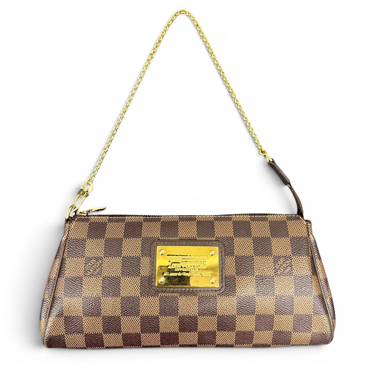 LOUIS VUITTON 美品 ルイヴィトン エヴァ ダミエ エベヌ 2way ショルダーバッグ チェーンハンドバッグ N55213 PVC レザー DU4151 ブラウン ワンショルダー クロスボディ ポーチ LV ヴィトン ABランク 中古 鑑定済