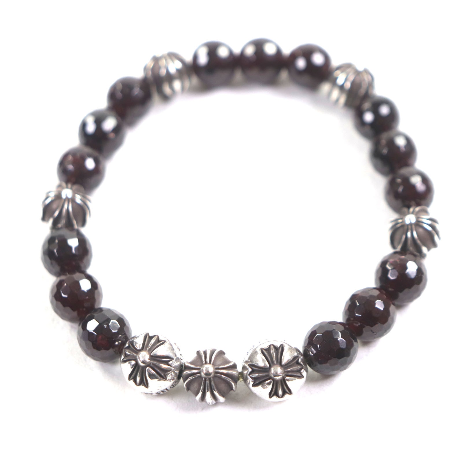 Chrome Hearts 8mm Bead Garnet Bracelet "Bordeaux/Silver"