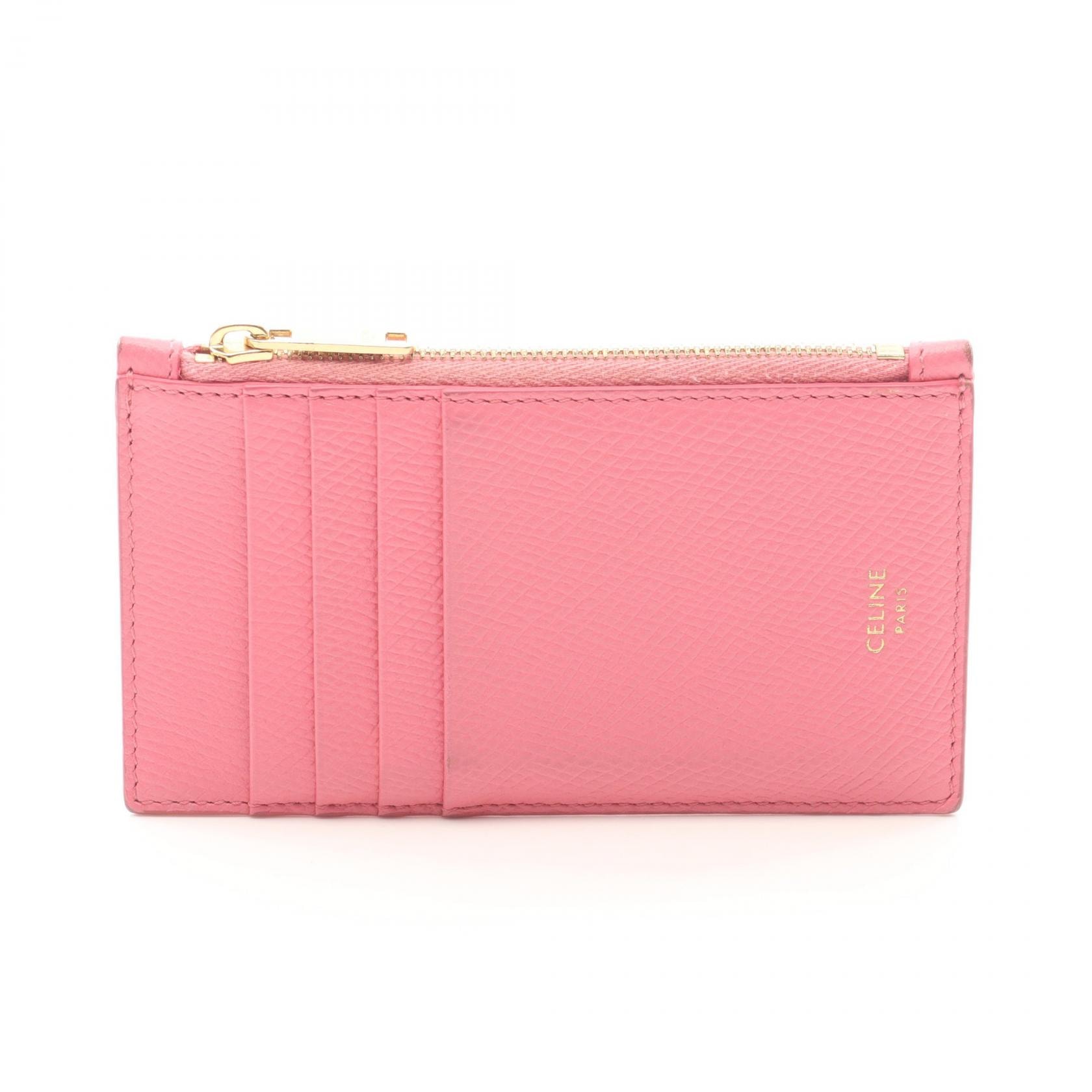 セリーヌ CELINE コンパクト ジップドカードホルダー カードケース アクセサリー レザー メンズ レディース ピンク系 10B683 【中古】