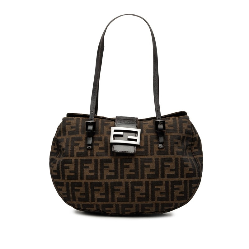 フェンディ ズッカ トートバッグ ショルダーバッグ 2WAY 8BR088 ブラウン キャンバス レザー レディース FENDI 中古