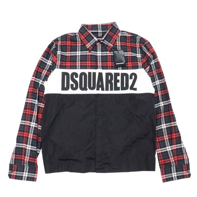 ■美品■DSQUARED2 ディースクエアード 長袖シャツ サイズ52 チェック 異素材切替 イタリア製 ブランド古着【中古】20260501/RA9133