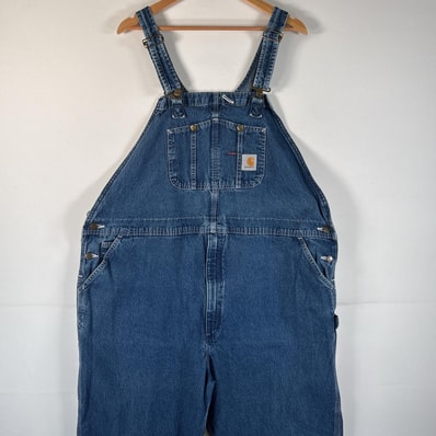 古着 カーハート Carhartt オーバーオール デニム ワーク ワンポイントロゴ ペインター 大きいサイズ ハンマーループ ブルー系 メンズ
