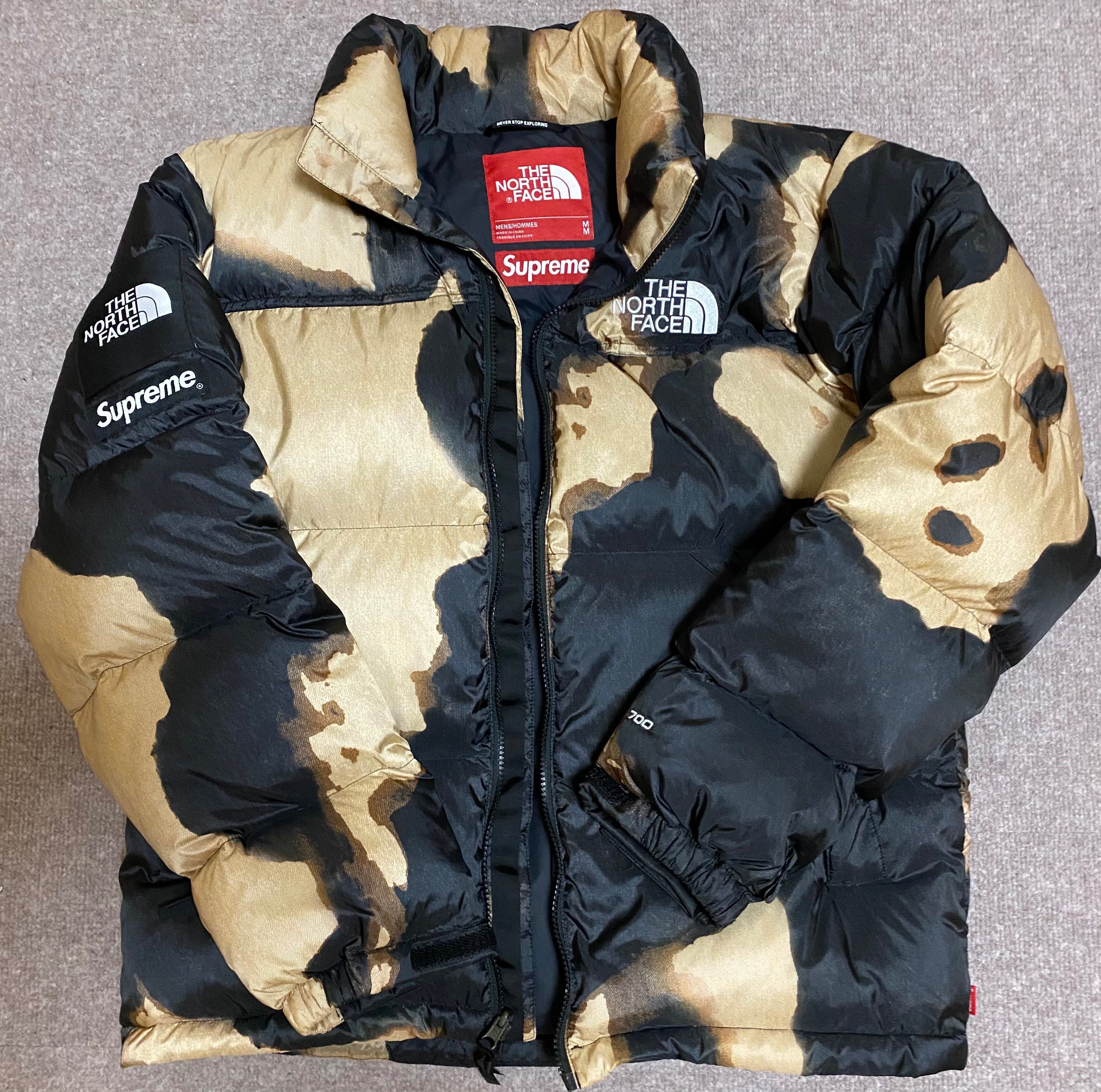 Supreme x The North Face Bleached Denim Print Nuptse Jacket "Black"