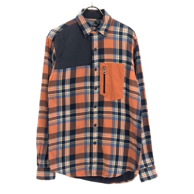 Polo by Ralph Lauren ポロバイラルフローレン チェック 長袖 切替 コットンシャツ XS オレンジ×ブルー