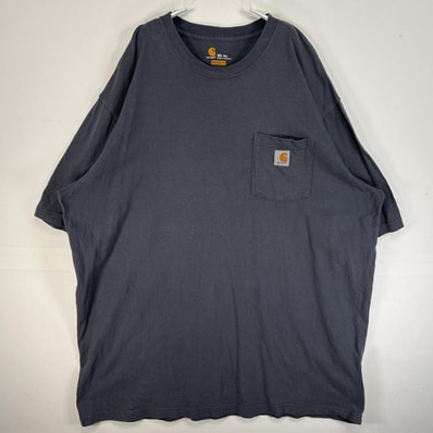 古着 カーハート Carhartt 半袖Tシャツ 大きいサイズ 肉厚 フェード 胸ポケ ワンポイント ロゴ 2XL ブルー系 無地 メンズ