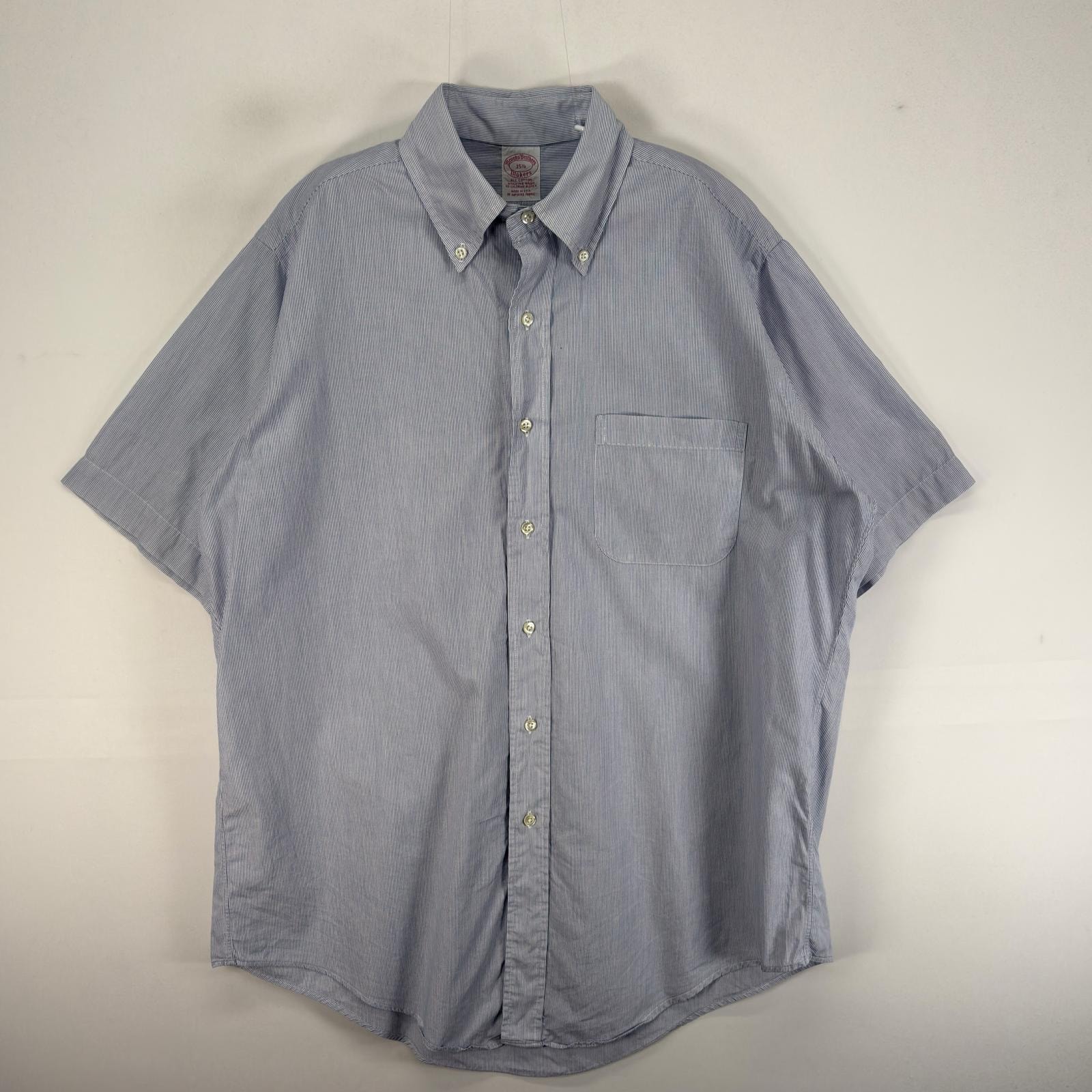 古着 ブルックスブラザーズ Brooks Brothers USA製 半袖シャツ 胸ポケ makers M  ブルー系 ストライプ メンズ