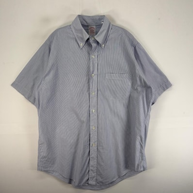 古着 ブルックスブラザーズ Brooks Brothers USA製 半袖シャツ 胸ポケ makers M ブルー系 ストライプ メンズ