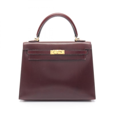 エルメス HERMES ケリー25 外縫い 2WAY ハンドバッグ バッグ カーフ(牛革) ボックスカーフ ルージュアッシュ □L刻印(2008年製造) レディース ボルドー系 【中古】