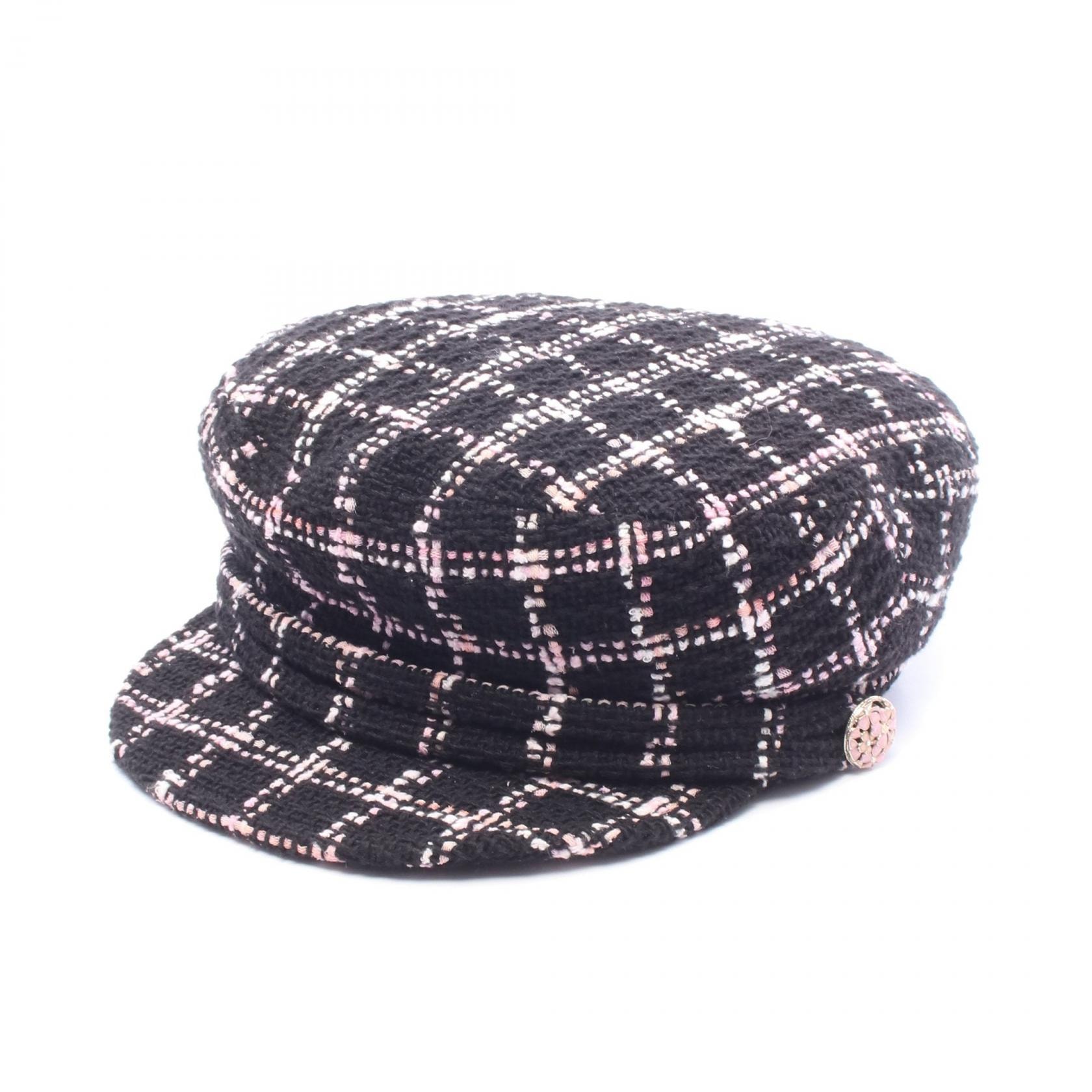 シャネル CHANEL ココマークボタン ツイード キャスケット 帽子 コットン レディース ブラック系 / ピンク系 【中古】