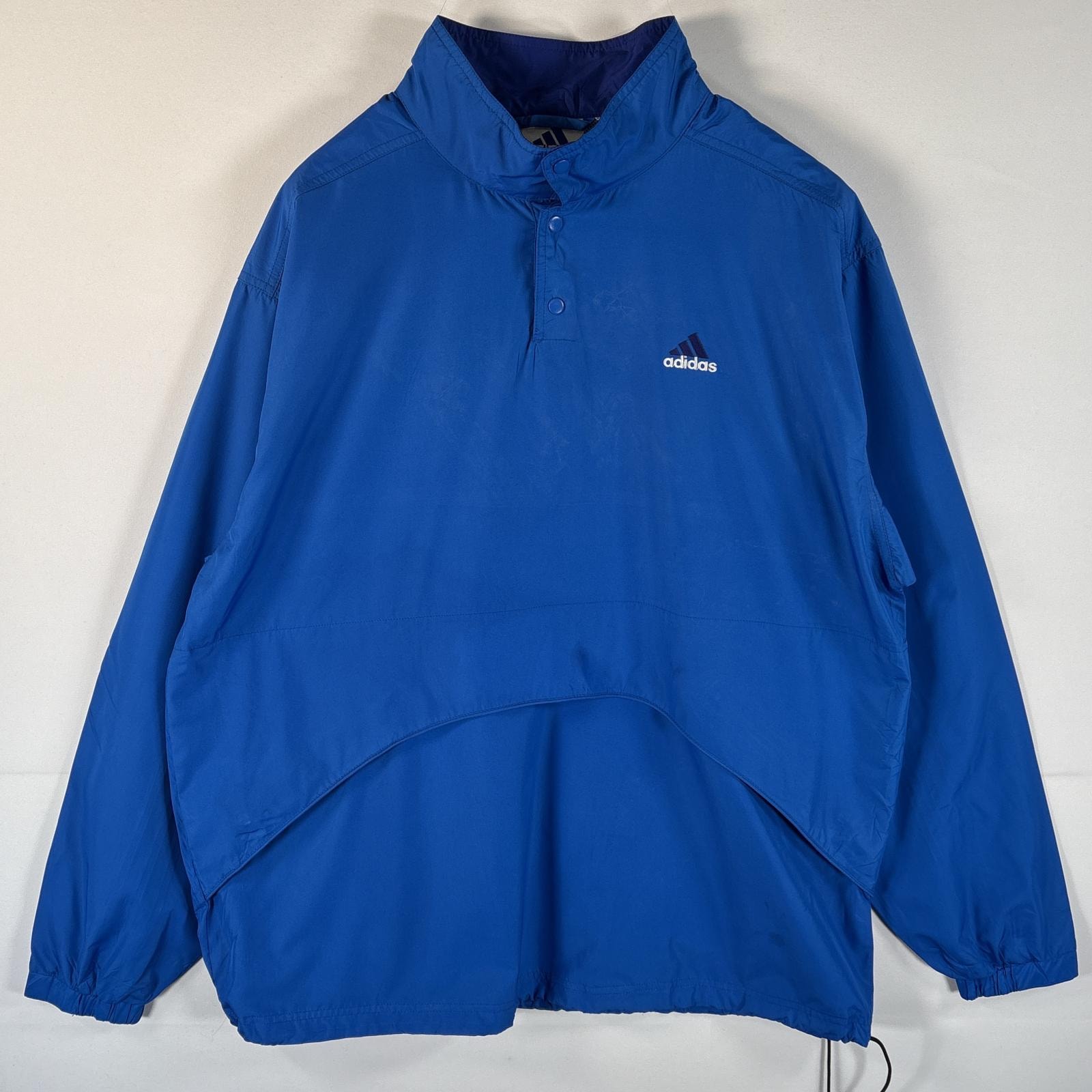 古着 90's/90年代 アディダス adidas ナイロンジャケット ハーフボタン パフォーマンスロゴ ワンポイント刺繍ロゴ L ブルー メンズ