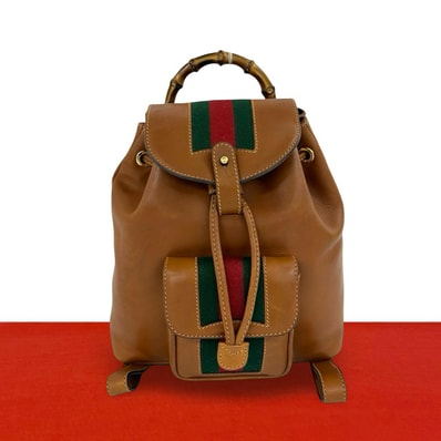 GUCCI グッチ シェリーライン バンブー レザー リュックサック ブラウン
34010