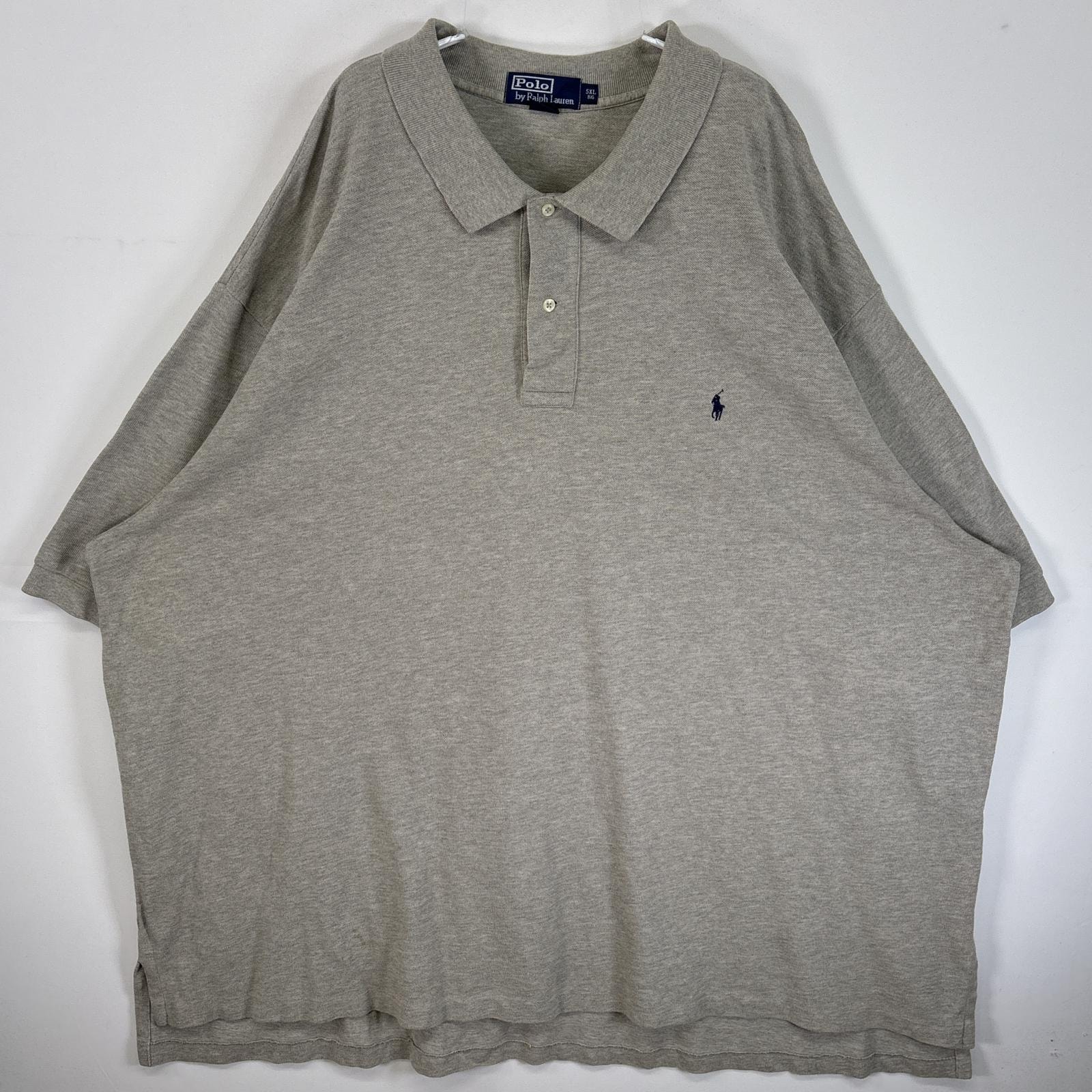 古着 90's/90年代 ポロバイラルフローレン Polo by Ralph Lauren 鹿の子 半袖 ポロシャツ ロゴ 刺繍 大きいサイズ 2ボタン 5XL BIG  グレー 無地 メンズ
