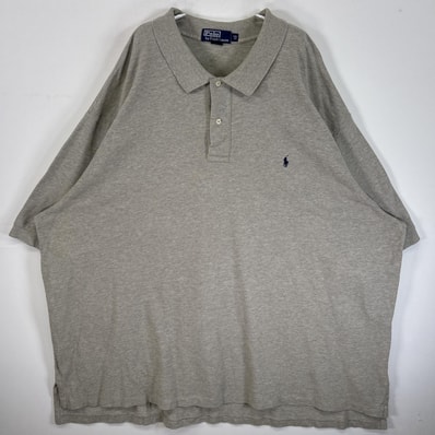 古着 90's/90年代 ポロバイラルフローレン Polo by Ralph Lauren 鹿の子 半袖 ポロシャツ ロゴ 刺繍 大きいサイズ 2ボタン 5XL BIG グレー 無地 メンズ