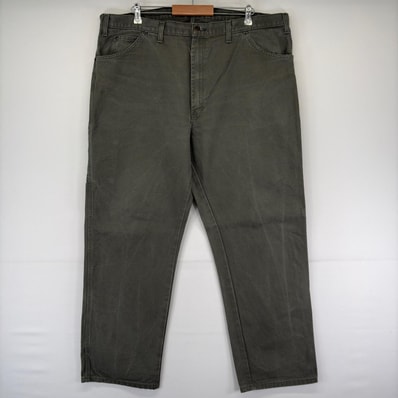 古着 ディッキーズ Dickies ダック パンツ ペインター ワンポイント ジップ ハンマーループ スパナポケット グリーン メンズ