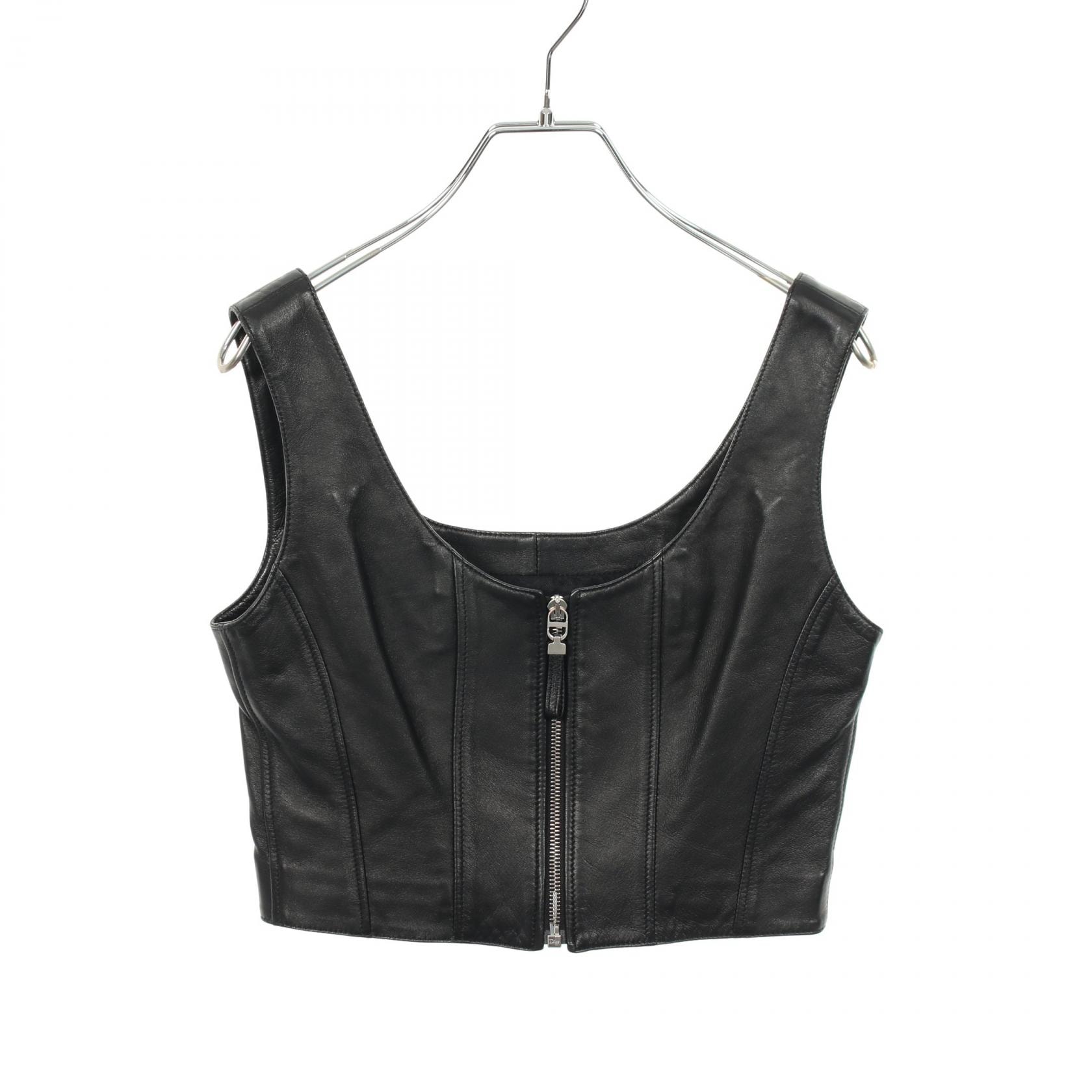 ディオール Dior ジップアップ ベスト 衣料品 トップス レザー レディース ブラック系 125B10AL015 【中古】