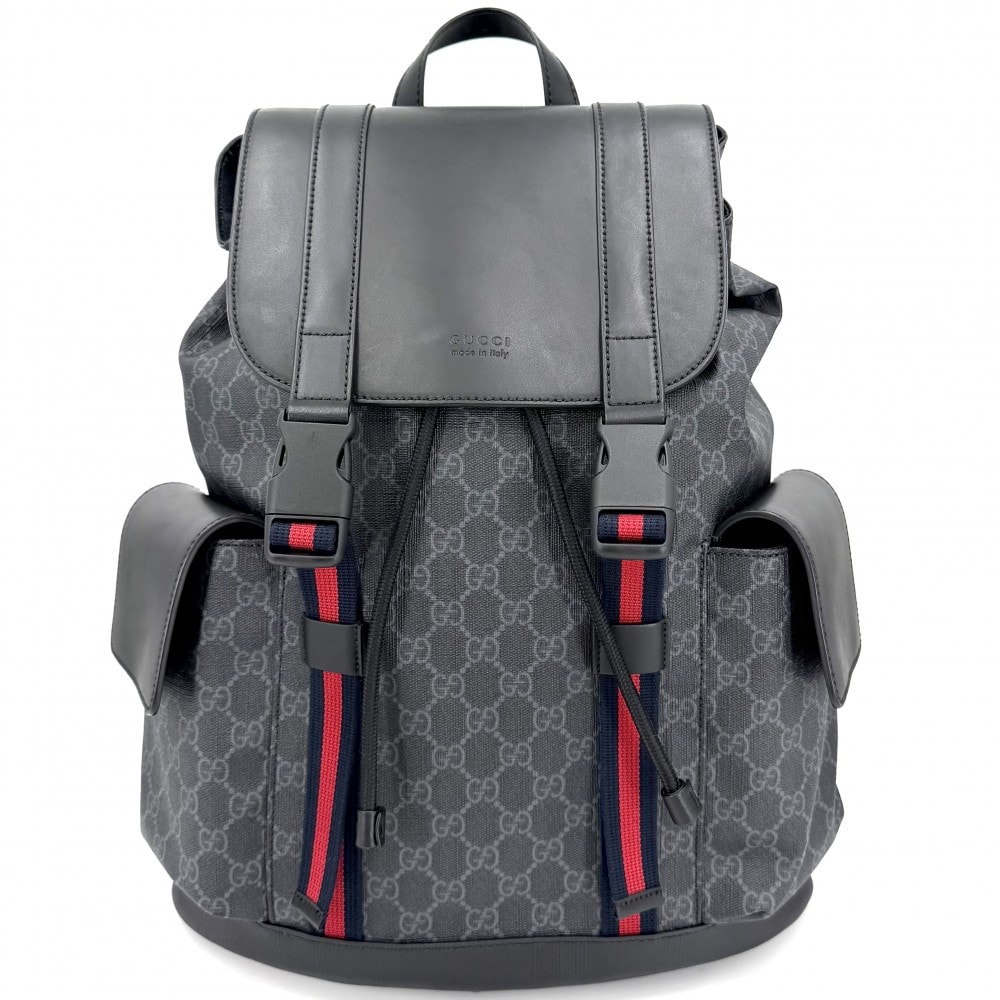 GUCCI グッチ リュック バックパック シェリーライン 大容量 495563 GGスプリームキャンバス レザー ブラック 黒 グレー シルバー金具 メンズ【中古品】