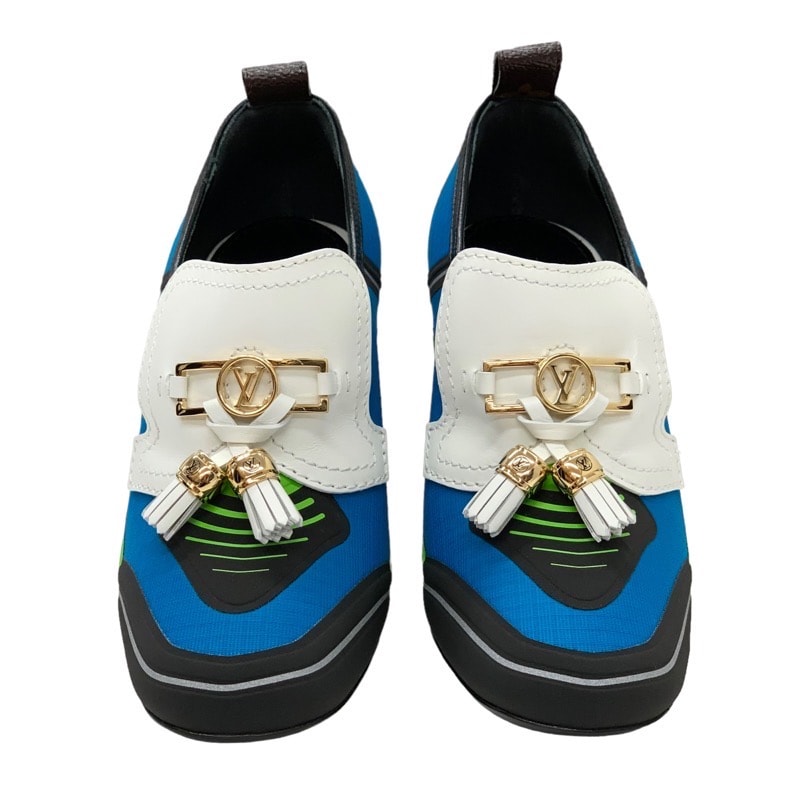 ルイヴィトン LOUIS VUITTON スウィフト パンプス 靴 シューズ レザー マルチカラー ゴールド フラワーヒール タッセル ロゴ ローファー 未使用