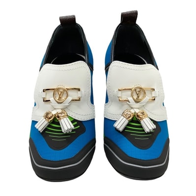 ルイヴィトン LOUIS VUITTON スウィフト パンプス 靴 シューズ レザー マルチカラー ゴールド フラワーヒール タッセル ロゴ ローファー 未使用