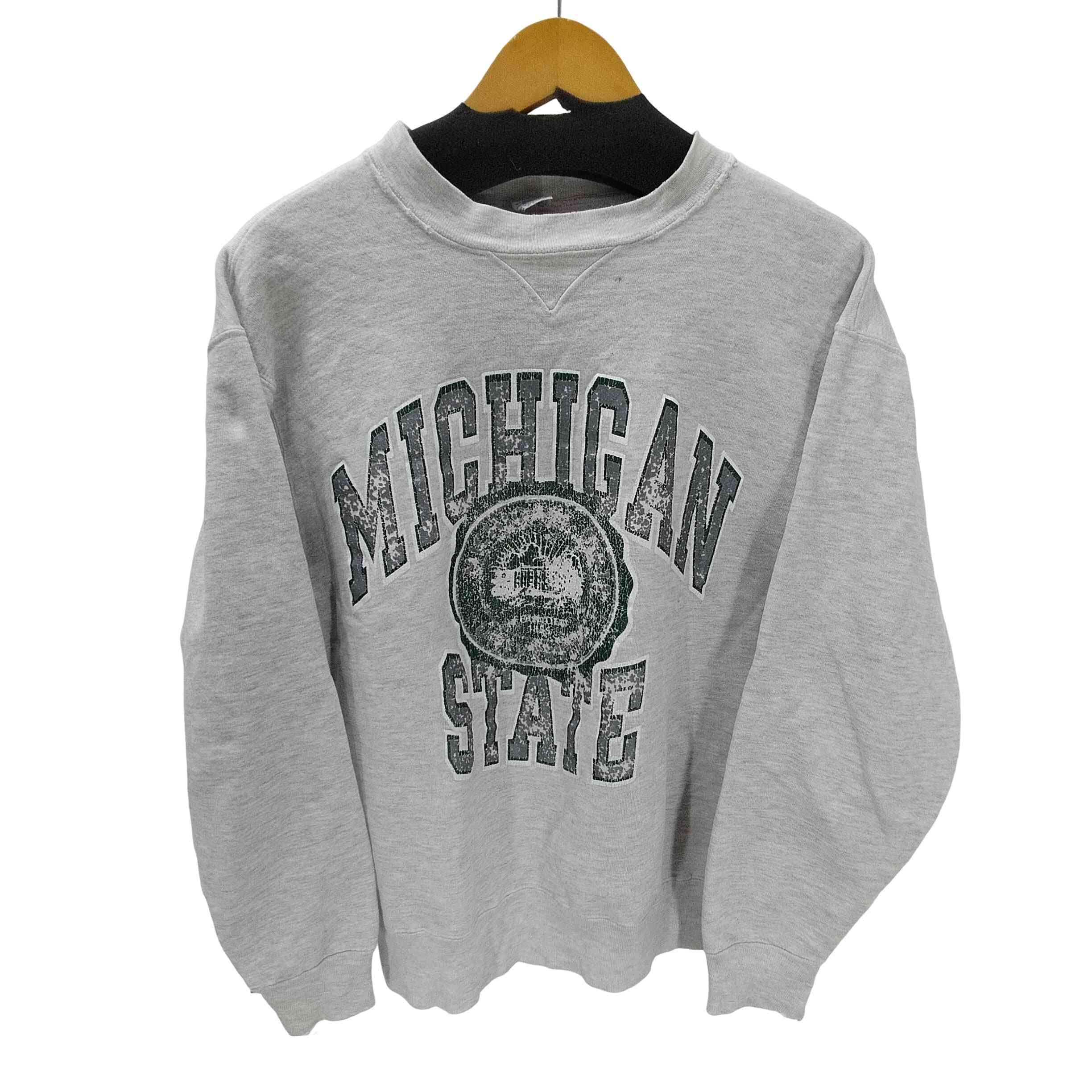 80S USA製 トリコタグ後期 コットン 88% ポリエステル 12% 混紡 MICHIGAN STATE 3段プリント 前Vガゼット スウェット【1141523562985】