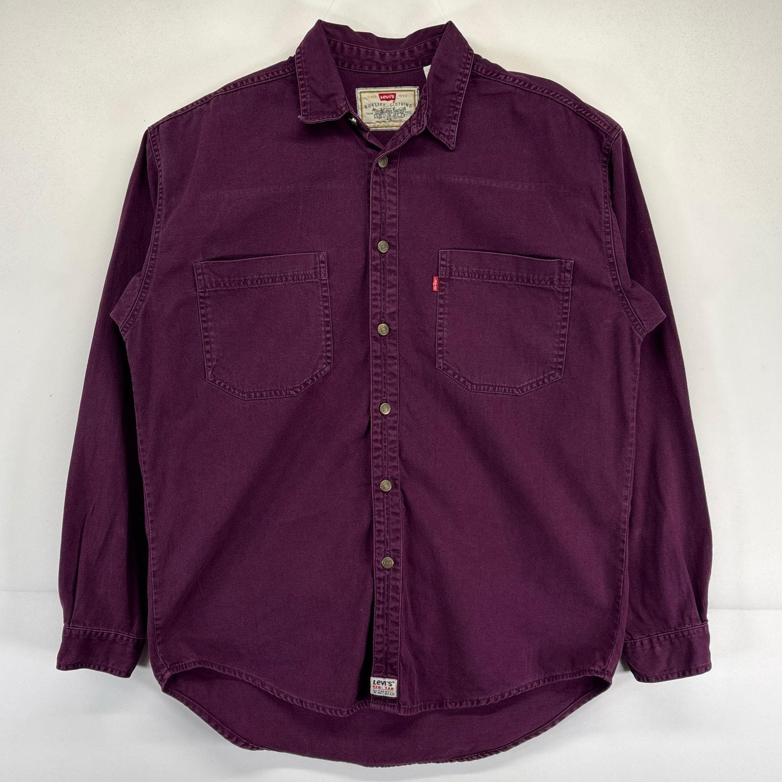 古着 リーバイス Levi's 長袖シャツ レッドタブ ボタンフライ 金具ボタン 胸ポケット デニムシャツ M  パープル メンズ