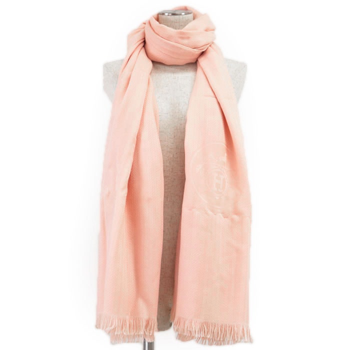 美品 エルメス ストール 大判 スカーフ ユニセックス ライトピンク HERMES