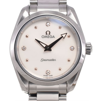 オメガ OMEGA 220.10.28.60.54.001 シーマスター アクアテラ 4Pダイヤモンド ホワイト クォーツ レディース 美品 腕時計 H#147102