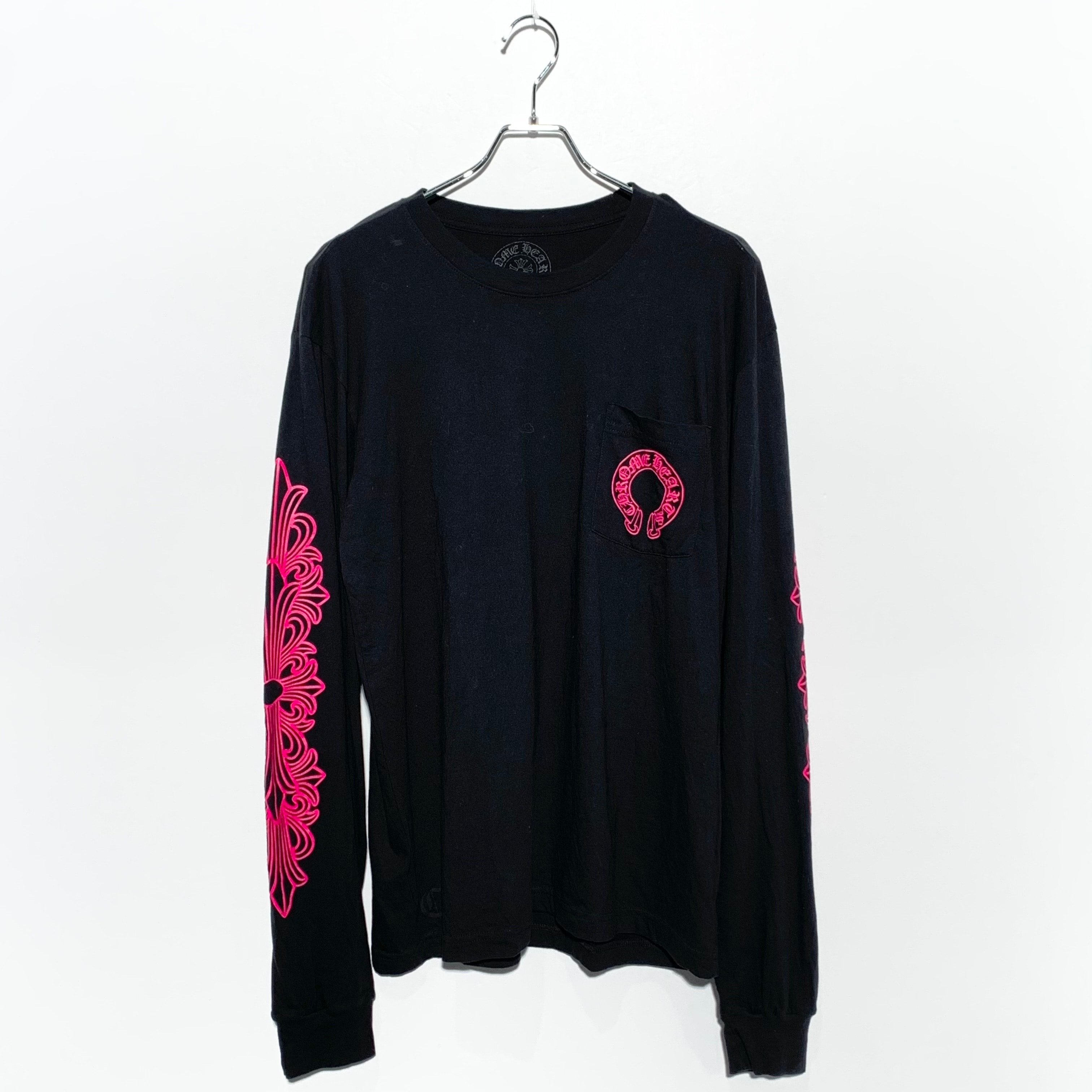 Chrome Hearts Horseshoe Floral Cross Pink Logo L/S Pocket T-Shirt "Black"
