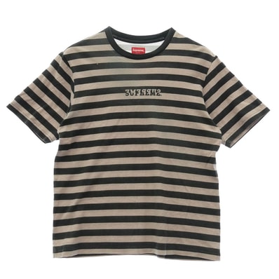 Supreme シュプリーム Tシャツ 22SS Reverse Stripe S/S Top リバースストライプ 半袖 ボーダー ロゴ Tシャツ カットソー ブラック系 ブラウン系 S【中古】