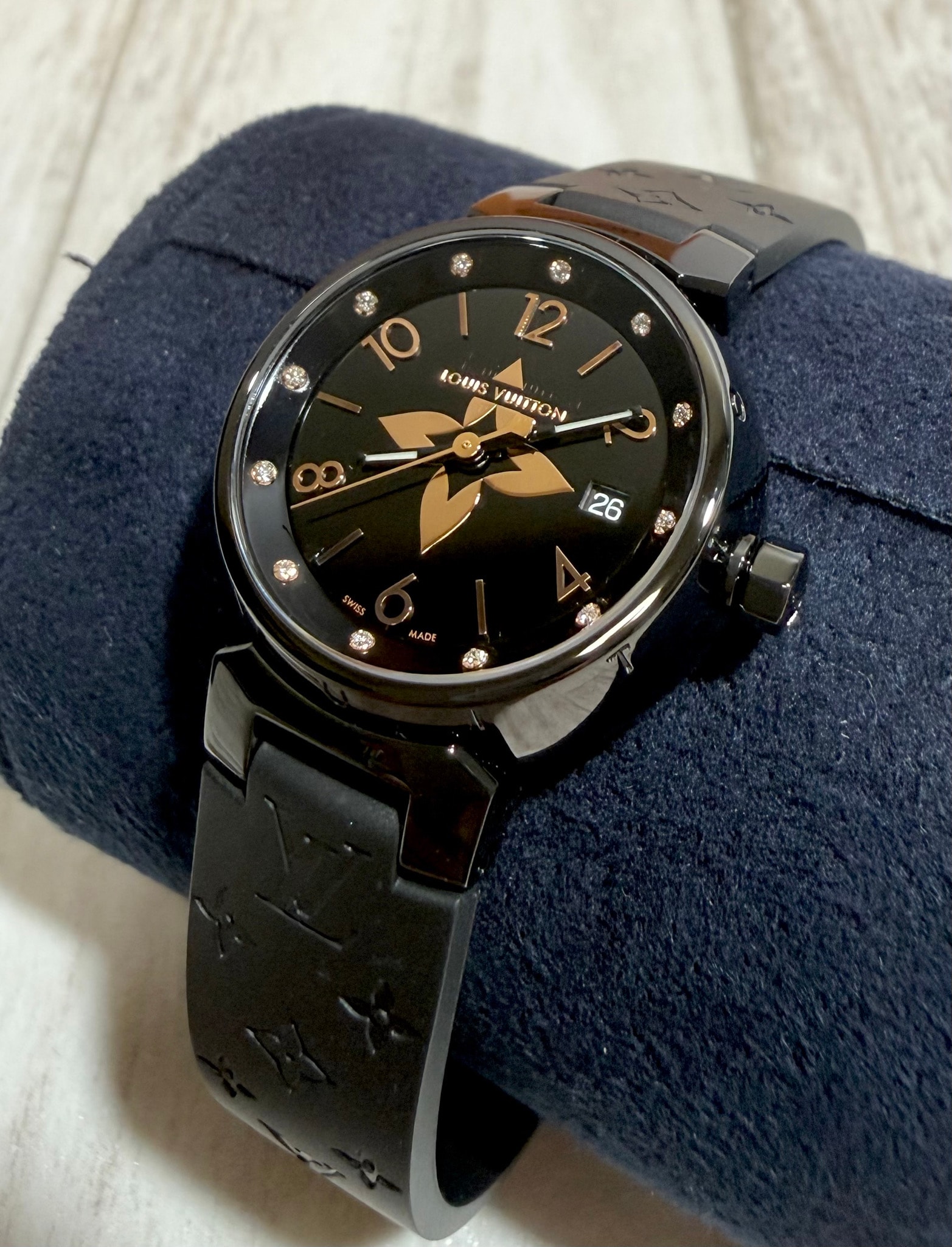 未使用/限定アイテム/国内正規品☆LOUIS VUITTON ルイヴィトン 12PダイヤタンブールオールブラックPM モノグラムラバーバンド付き