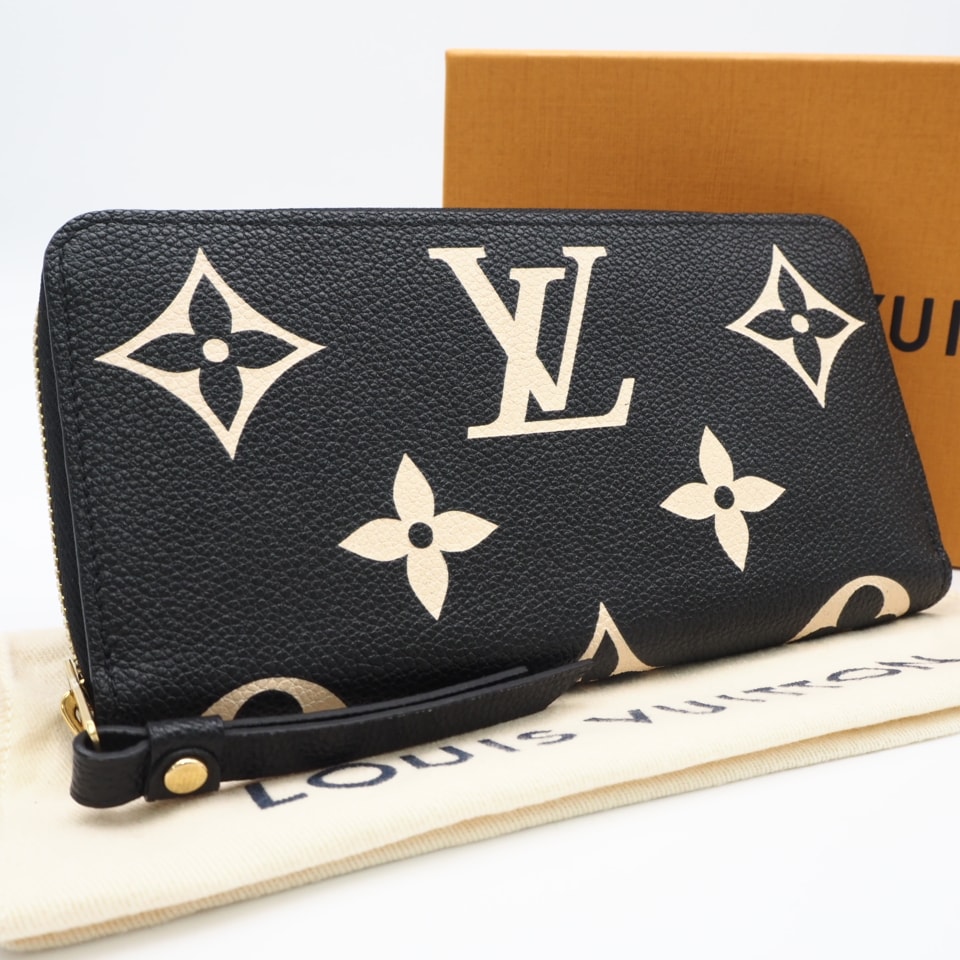 美品 LOUIS VUITTON ルイ・ヴィトン モノグラム アンプラント バイカラー ジッピーウォレット ノワール クレーム M80481 長財布 ブラック ベージュ グレインカーフレザー レディース