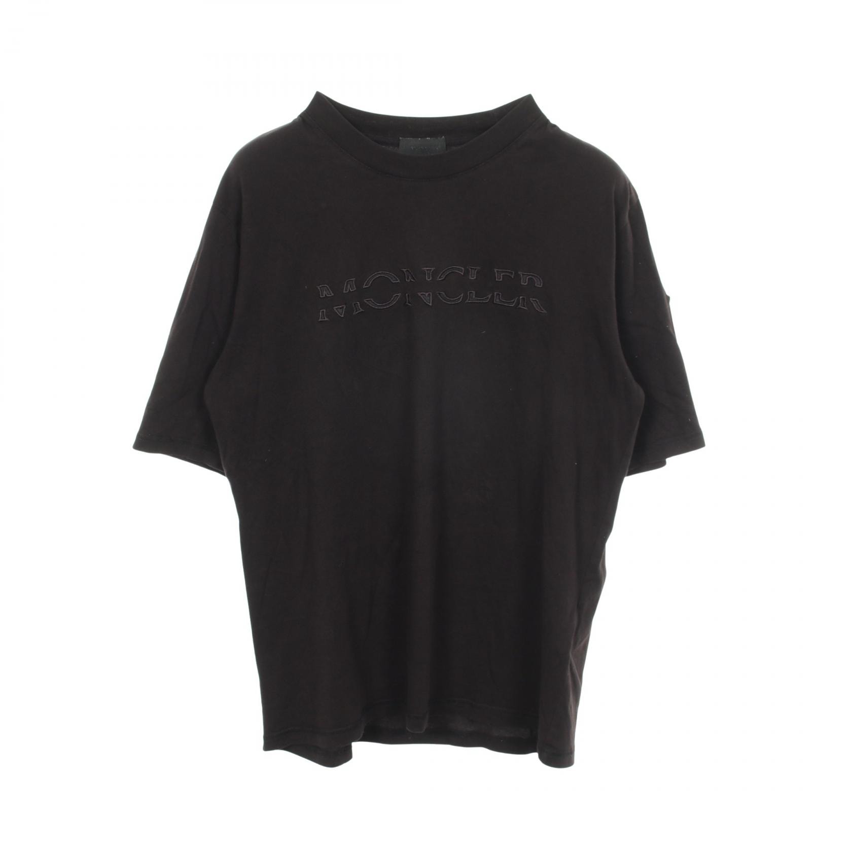 モンクレール MONCLER ロゴ刺繍 クルーネック 半袖Tシャツ 衣料品 トップス コットン メンズ ブラック系 【中古】