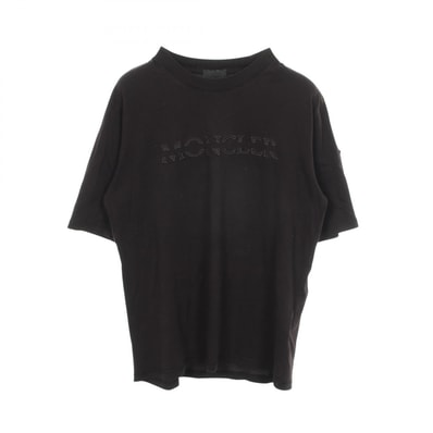 モンクレール MONCLER ロゴ刺繍 クルーネック 半袖Tシャツ 衣料品 トップス コットン メンズ ブラック系 【中古】