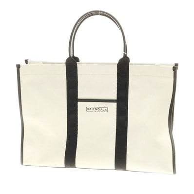 【中古】バレンシアガ BALENCIAGA キャンバス トートバッグ オフホワイトxブラック【W47xH32xD14】【メンズ】