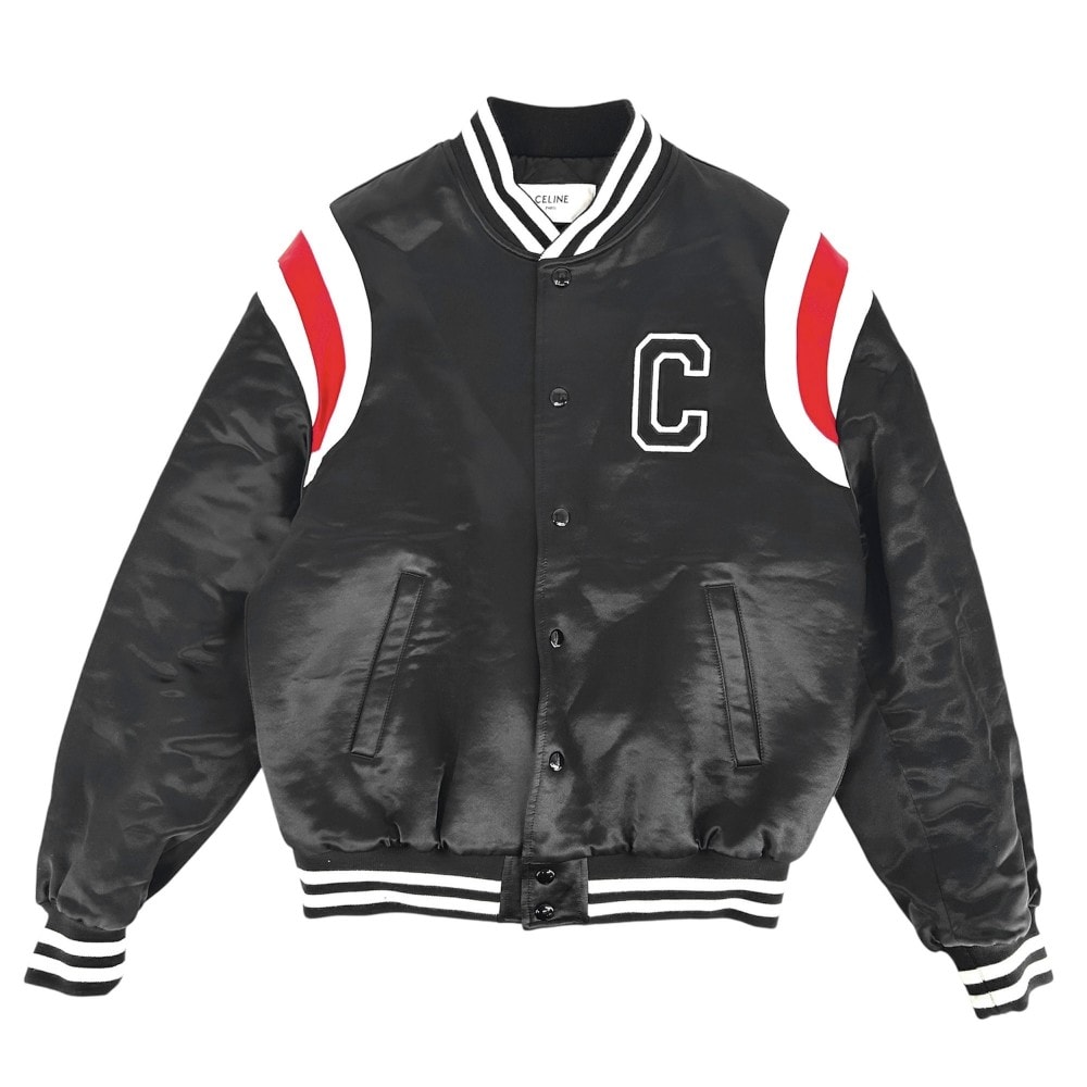 CELINE セリーヌ ブルゾン ロゴ アウター ボンバージャケット アパレル 服 46 ブラック 黒 シルバー金具 ウール  レーヨン   メンズ【中古品】