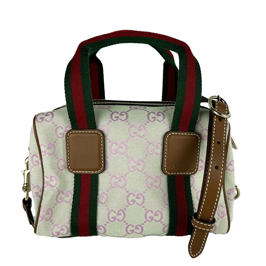 グッチ GUCCI ハンドバッグ ショルダーバッグ シェリーライン キャンバス/レザー グリーン/ピンク/ブラウン レディース 856055【中古】 z10861