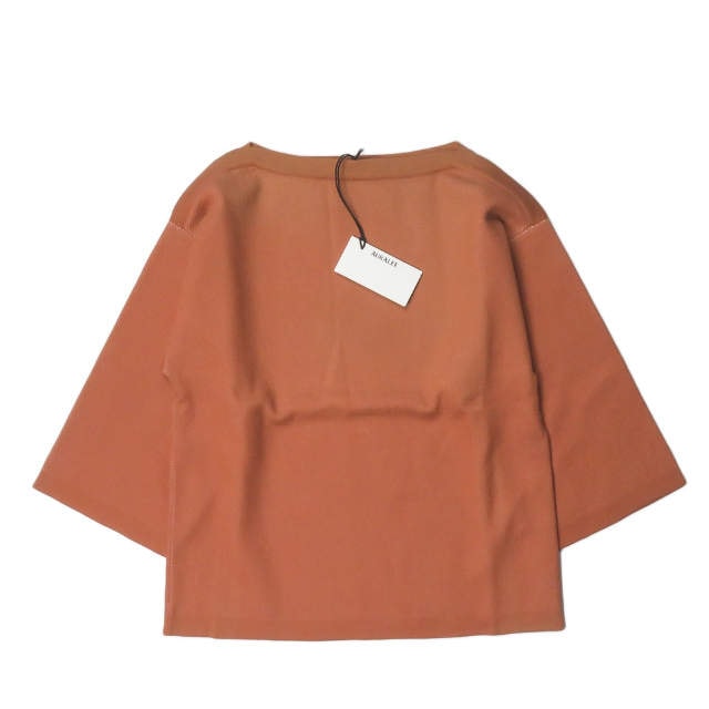 新品 AURALEE オーラリー 21SS 日本製 GIZA BIRDS EYE DOUBLE FACE BOAT NECK P/O バーズアイボートネックニットTシャツ A21SP01BW 0 オレンジ 七分袖 トップス g3619