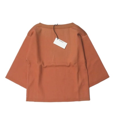 新品 AURALEE オーラリー 21SS 日本製 GIZA BIRDS EYE DOUBLE FACE BOAT NECK P/O バーズアイボートネックニットTシャツ A21SP01BW 0 オレンジ 七分袖 トップス g3619