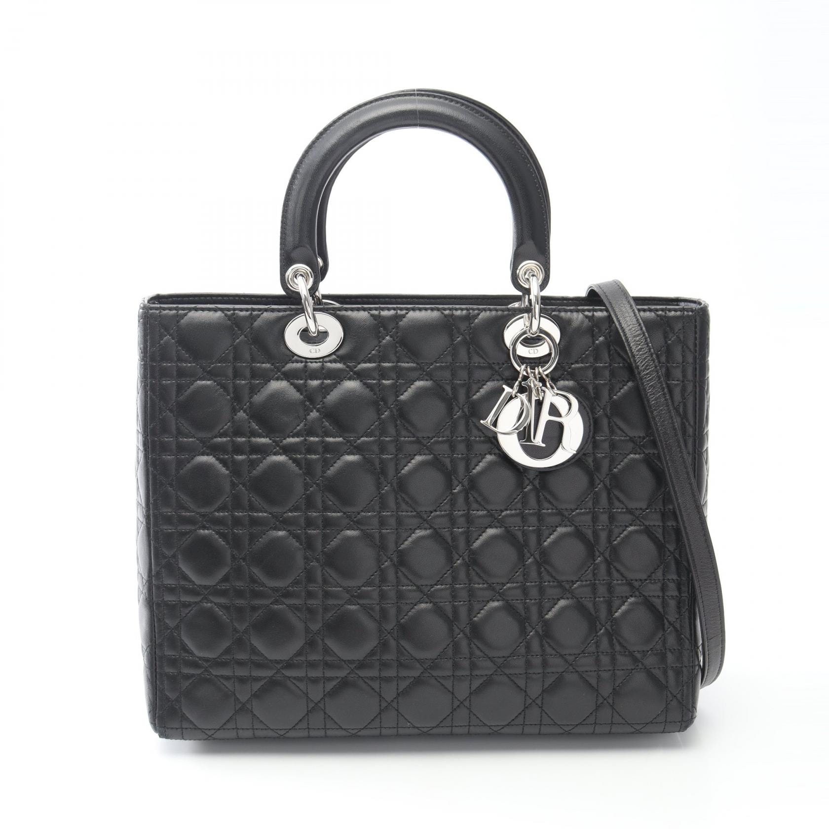 ディオール Dior レディディオール ラージ ハンドバッグ バッグ レザー レディース ブラック系 【中古】