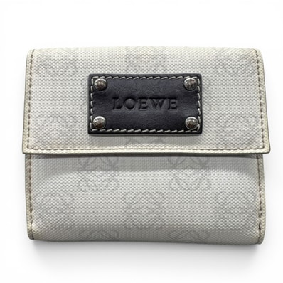 LOEWE ロエベ アナグラム Wホック財布 二つ折り財布 PVC レザー ホワイト グレー コンパクトウォレット ミニ財布 BCランク 中古 鑑定済 ロエベ財布